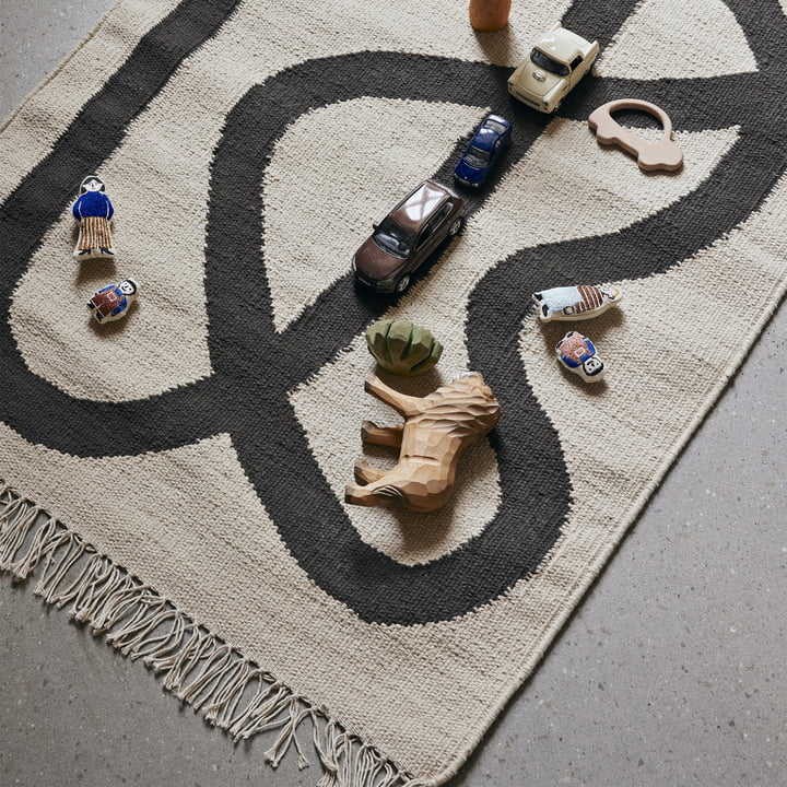 Ferm Living - Lane tæppe, 70 x 105 cm, råhvid / chokolade