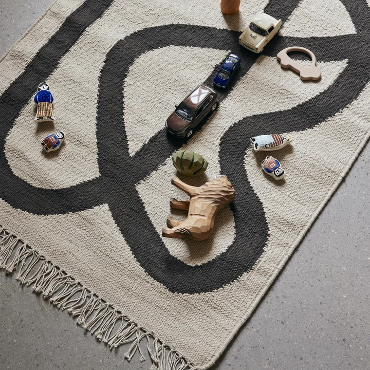 Ferm Living - Lane tæppe, 70 x 105 cm, råhvid / chokolade