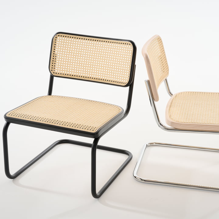Thonet - S 32 VL Lounge Chair, RAL 9005 (dybsort) / sortbejdset bøg (TP 29) / stokvæv med støttestof