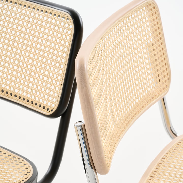 Thonet - S 32 VL Lounge Chair, krom / lyset bejdset bøg (TP 107) / stokværk med støttestof