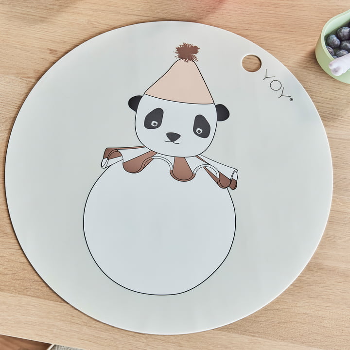 OYOY - Dækkeserviet PomPom, Panda, ⌀ 39 cm, råhvid