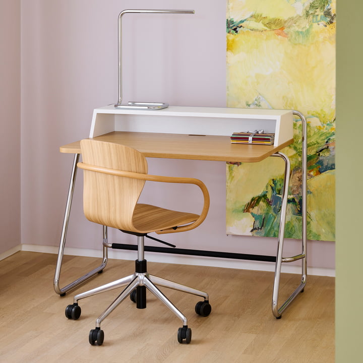 Thonet - S 220 FDRW drejestol med hjul, stel af eg / poleret aluminium