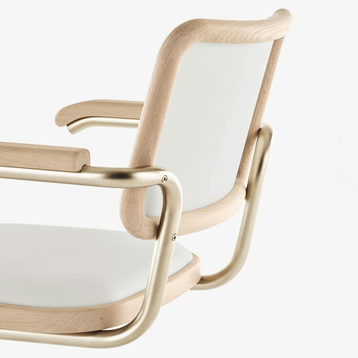 Thonet - S 64 P Nordic lænestol, nickelsilver / olieret hvidpigmenteret eg / alabaster white (JS. by Jil Sander)