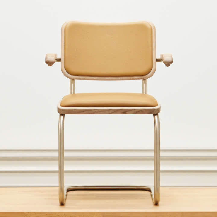 Thonet - S 64 P Nordic lænestol, nickelsilver / olieret hvidpigmenteret eg / light caramel (JS. by Jil Sander)