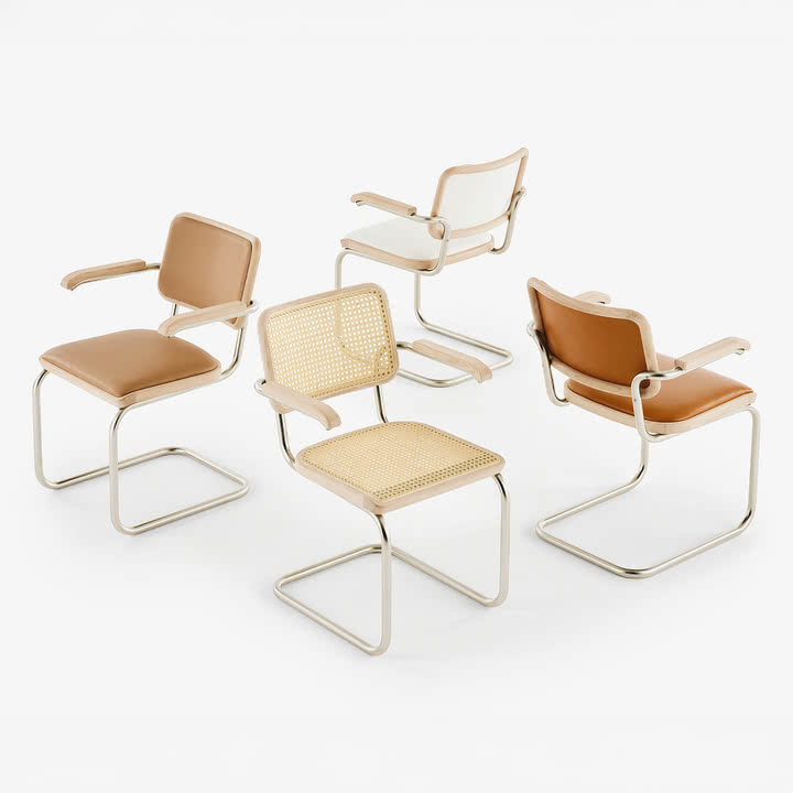 Thonet - S 64 P Nordic lænestol, nickelsilver / olieret hvidpigmenteret eg, gruppe (JS. by Jil Sander)