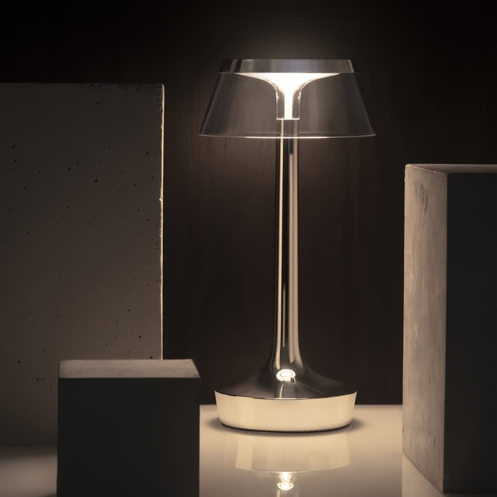 Flos - Bon jour Unplugged batteridrevet bordlampe, Color Tune, krom