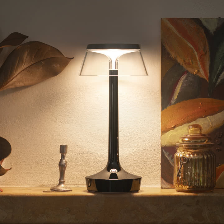 Flos - Bon jour Unplugged batteridrevet bordlampe, Color Tune, sort krom