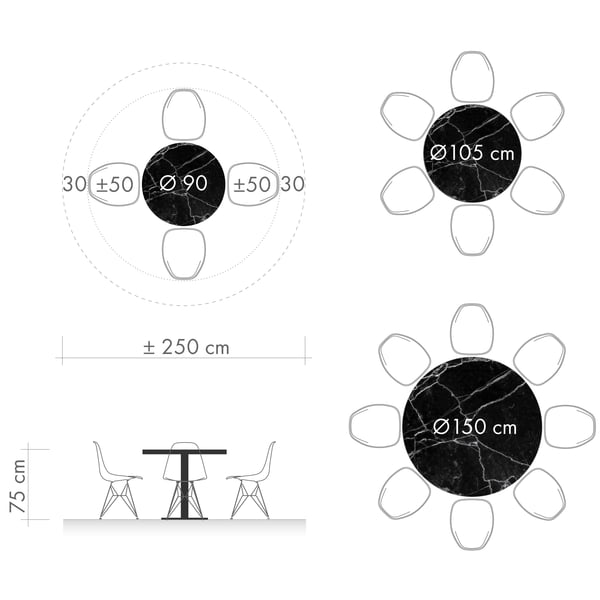 Spiseborde grafisk 3 - rund borddiameter